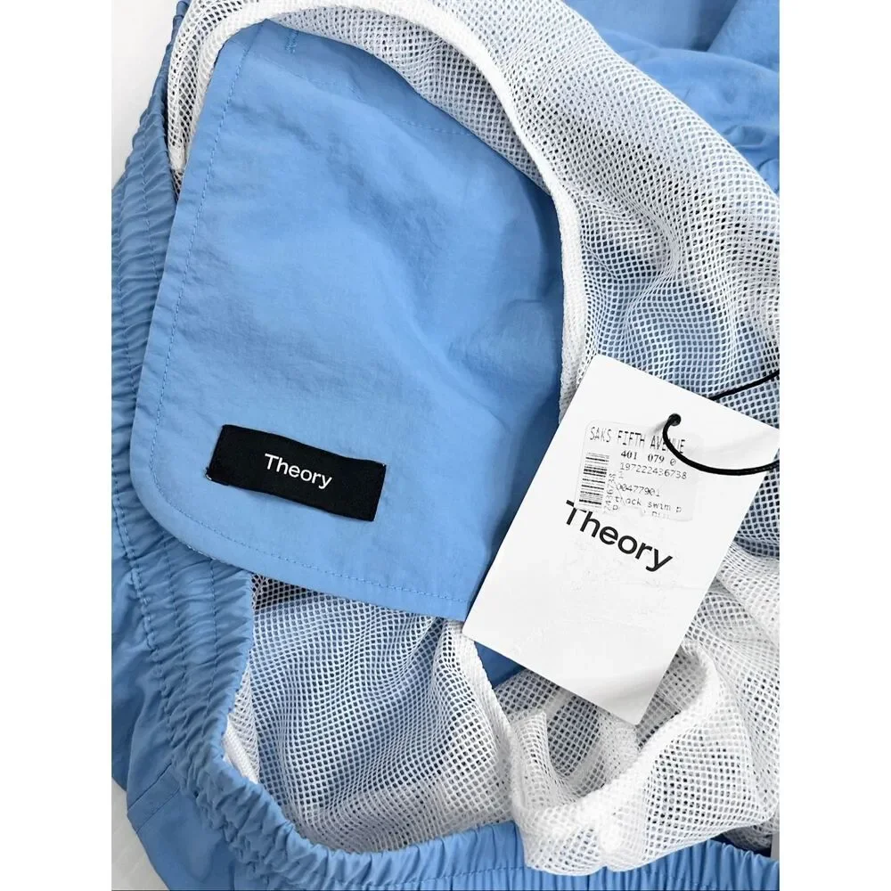 Theory Track Swim Blue Crinkle Swim Trunks Shorts L NWT Coastal Yatch Club